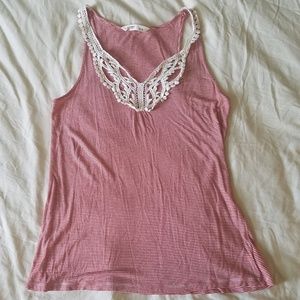 Old Navy Red and Cream Striped Tank with Lacy Top